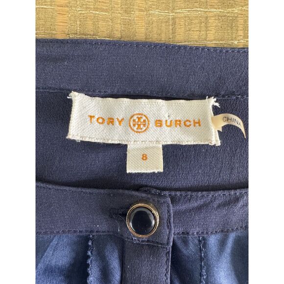 Tory Burch silk blouse sheer long sleeves navy size 8 - Picture 3 of 9